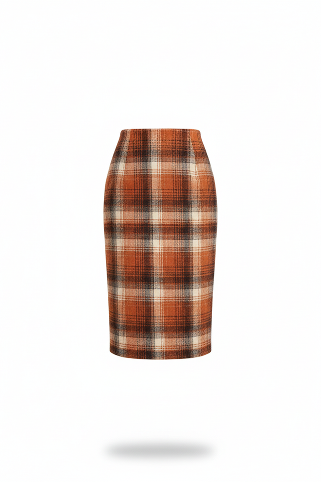 Jupe Midi Carreaux Laine Élégante classique