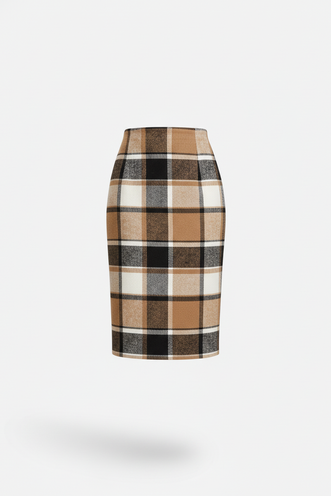Jupe Midi Carreaux Laine Élégante chaleureuse