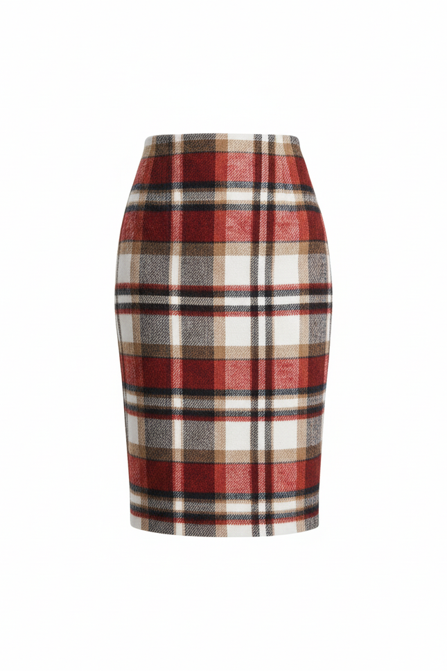 Jupe Midi Laine À Carreaux Élégante