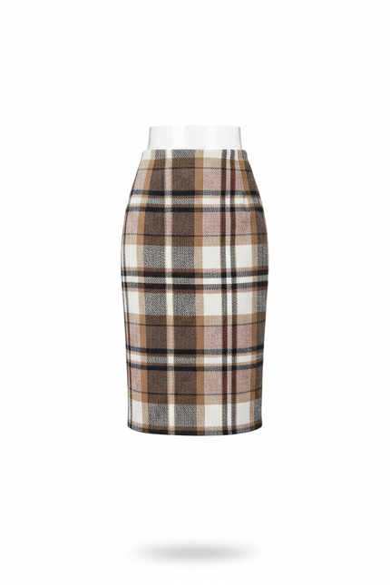 Jupe Midi Carreaux Laine Élégante authentique