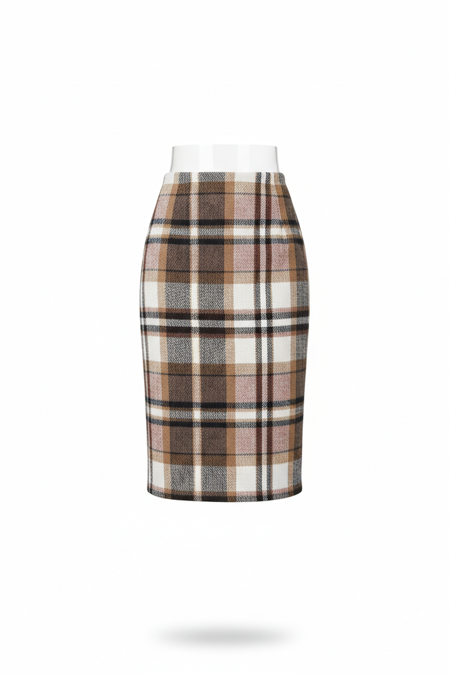 Jupe Midi Carreaux Laine Élégante authentique