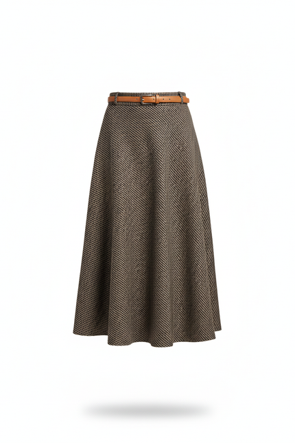 Jupe Midi Tweed Évasée Élégante