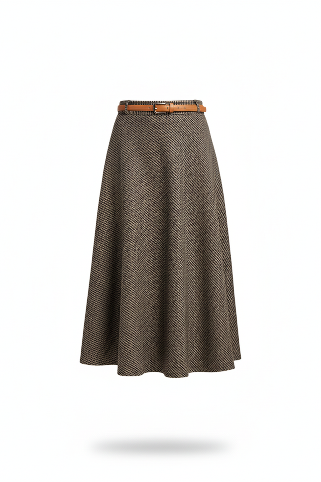 Jupe Midi Tweed Évasée Élégante