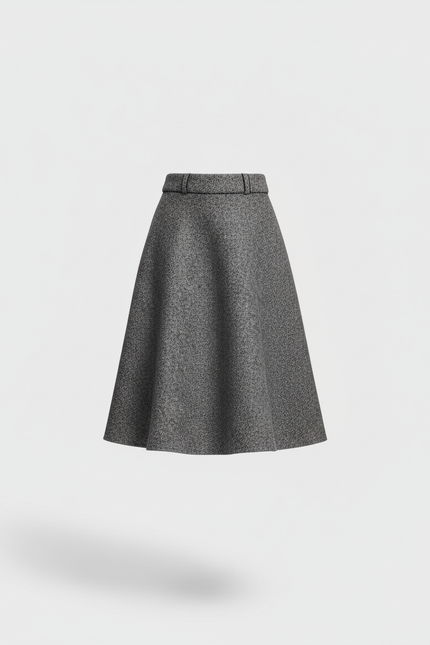 Jupe Midi Évasée Gris Chiné Élégante