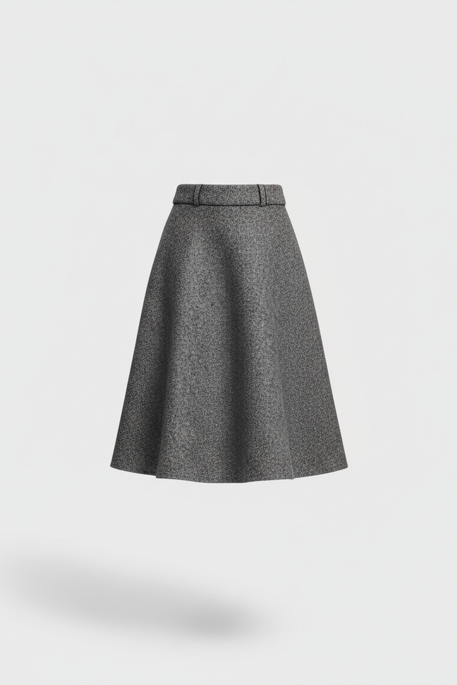 Jupe Midi Évasée Gris Chiné Élégante