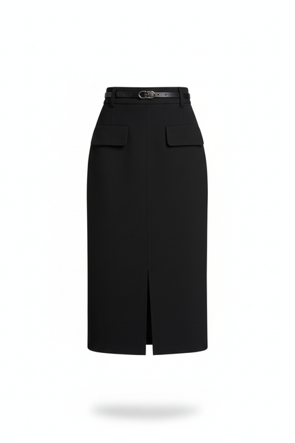 Jupe Midi Noire Taille Haute Élégante citadine