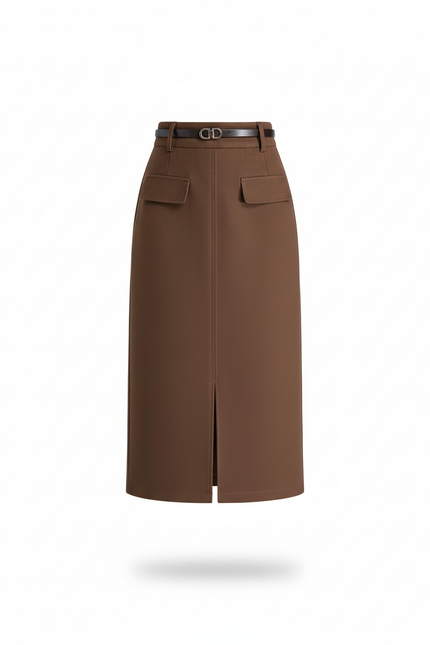 Jupe Midi Marron Droite Élégante