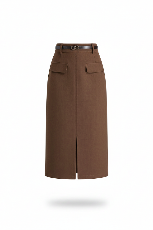 Jupe Midi Marron Droite Élégante