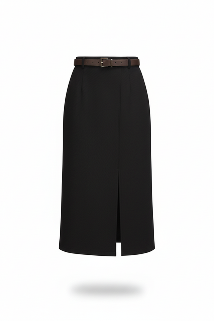 Jupe Midi Noire Fendue Élégante