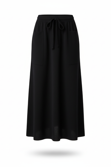 Jupe Midi Noire Maille Décontractée