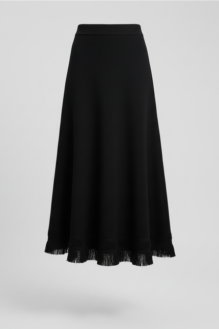 Jupe Midi Noire À Franges Chic