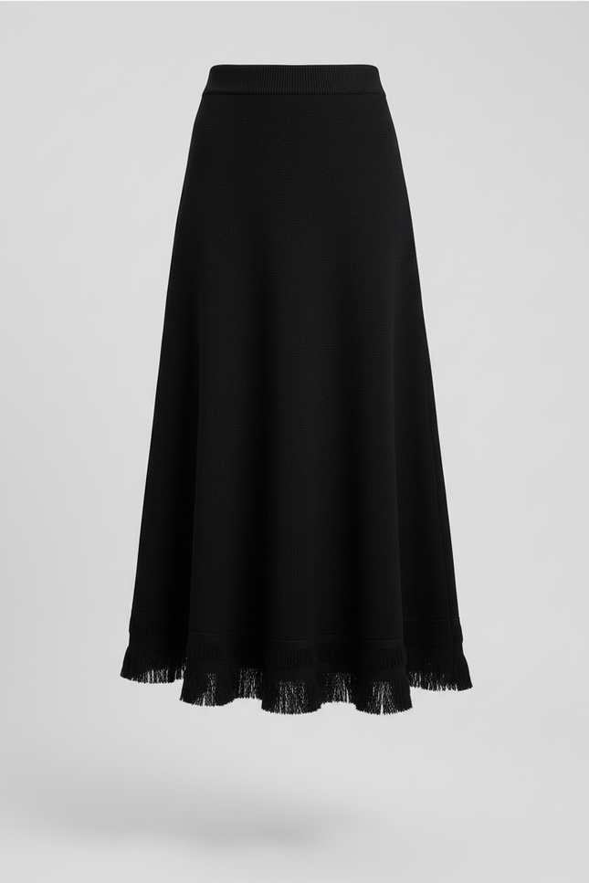Jupe Midi Noire À Franges Chic