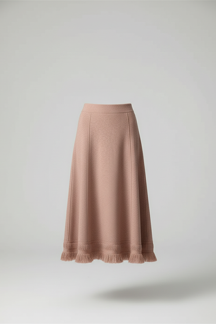 Jupe Midi Maille Franges Élégante