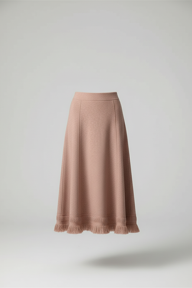 Jupe Midi Maille Franges Élégante
