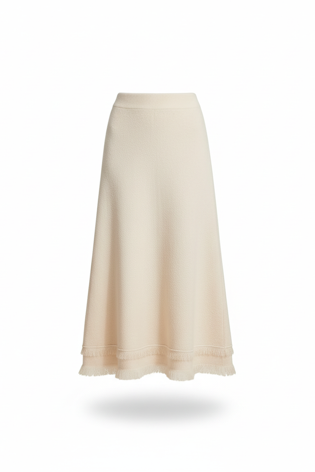 Jupe Midi Tricotée Franges Élégante