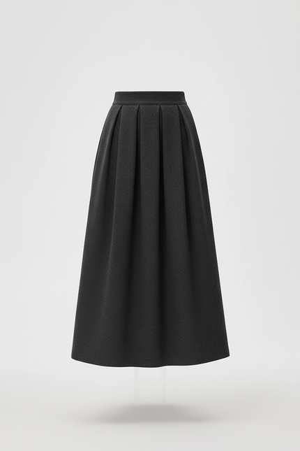 Jupe Midi Grise Plissée Laine Élégante