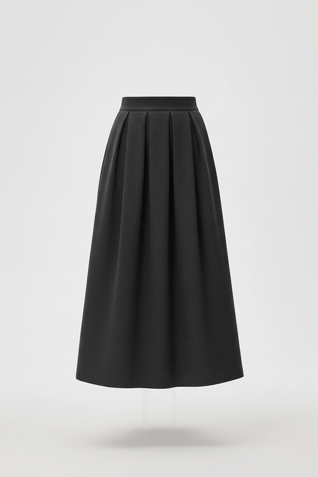 Jupe Midi Grise Plissée Laine Élégante
