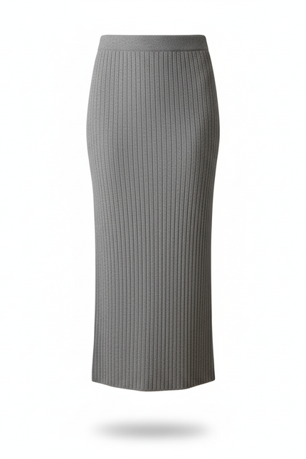 Jupe Midi Grise Côtelée Élégante sobre