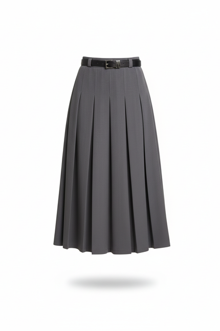 Jupe Midi Grise Plissée Élégante épurée