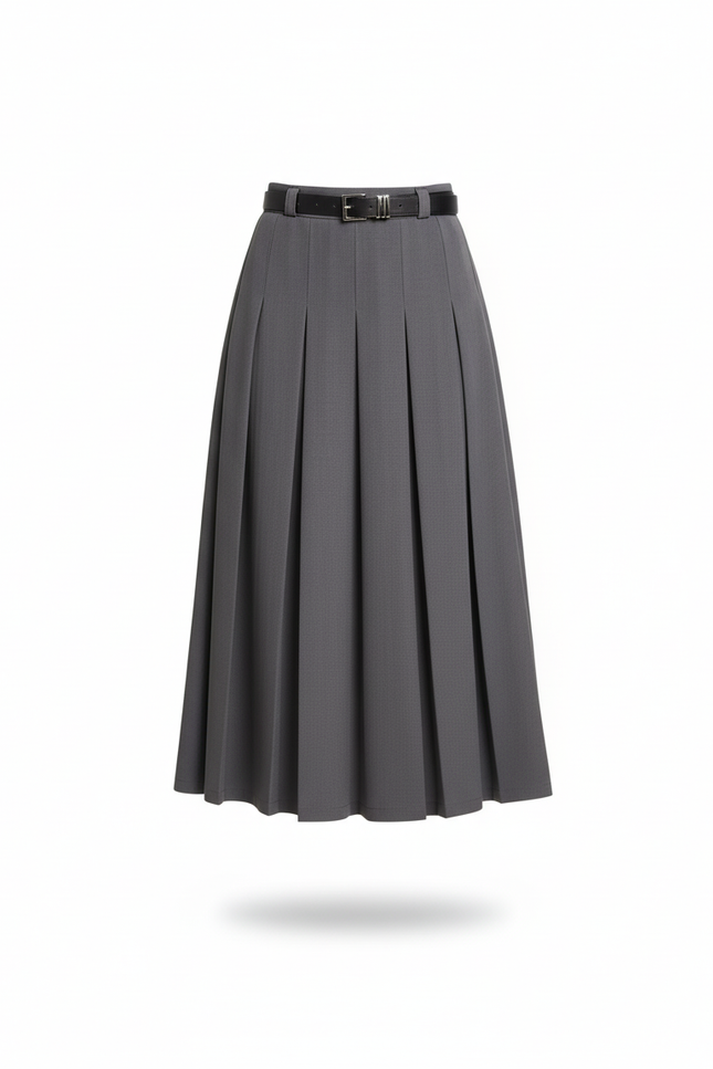 Jupe Midi Grise Plissée Élégante épurée