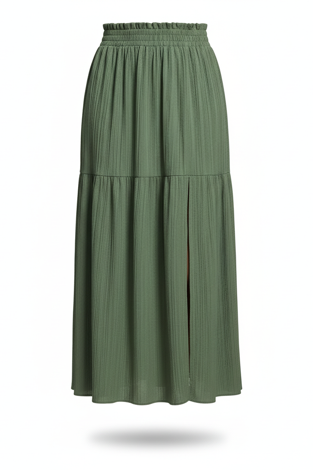 Jupe Midi Verte Fendue Plissée