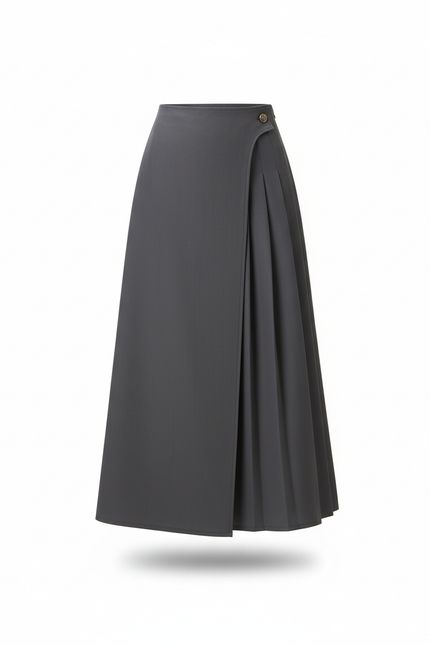 Jupe Midi Gris Portefeuille Plissée