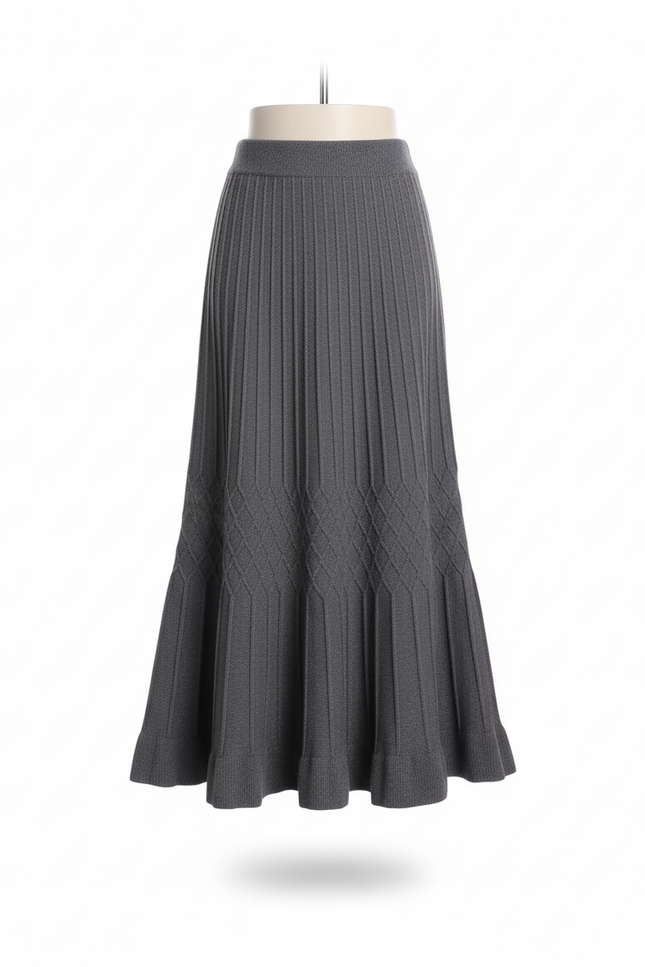 Jupe Midi Plissée Tricotée Élégante