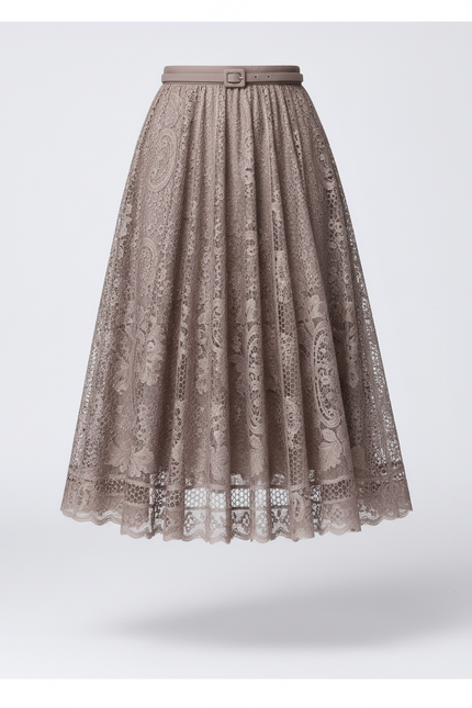 Jupe Midi Dentelle Plissée Élégante