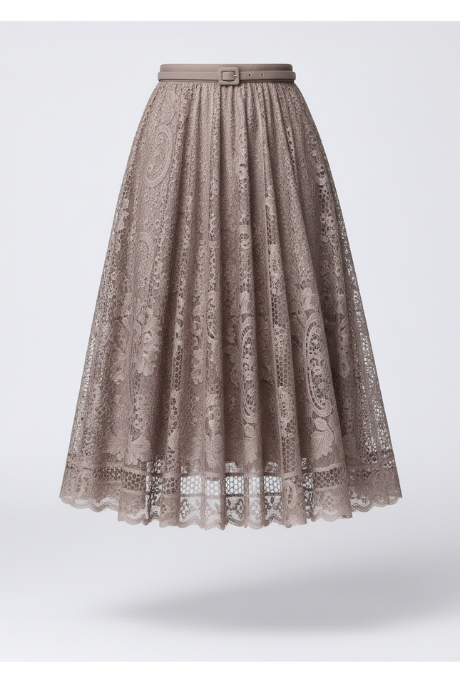 Jupe Midi Dentelle Plissée Élégante
