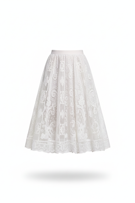 Jupe Midi Dentelle Blanche Élégante