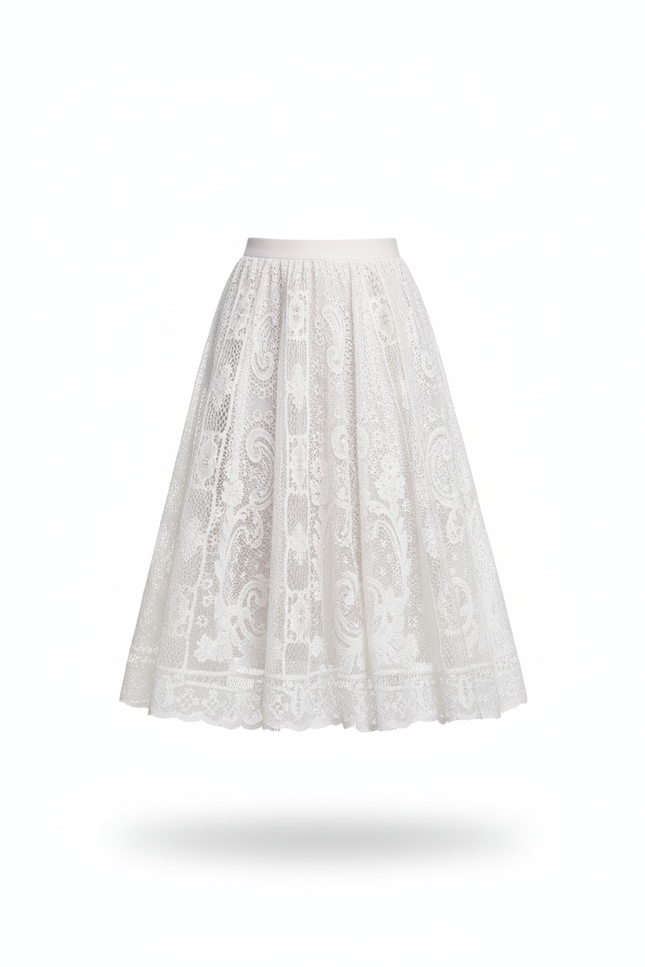 Jupe Midi Dentelle Blanche Élégante