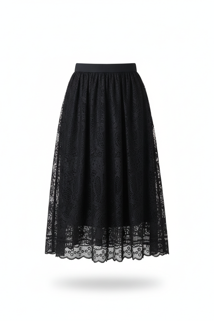 Jupe Midi Dentelle Noire Élégante