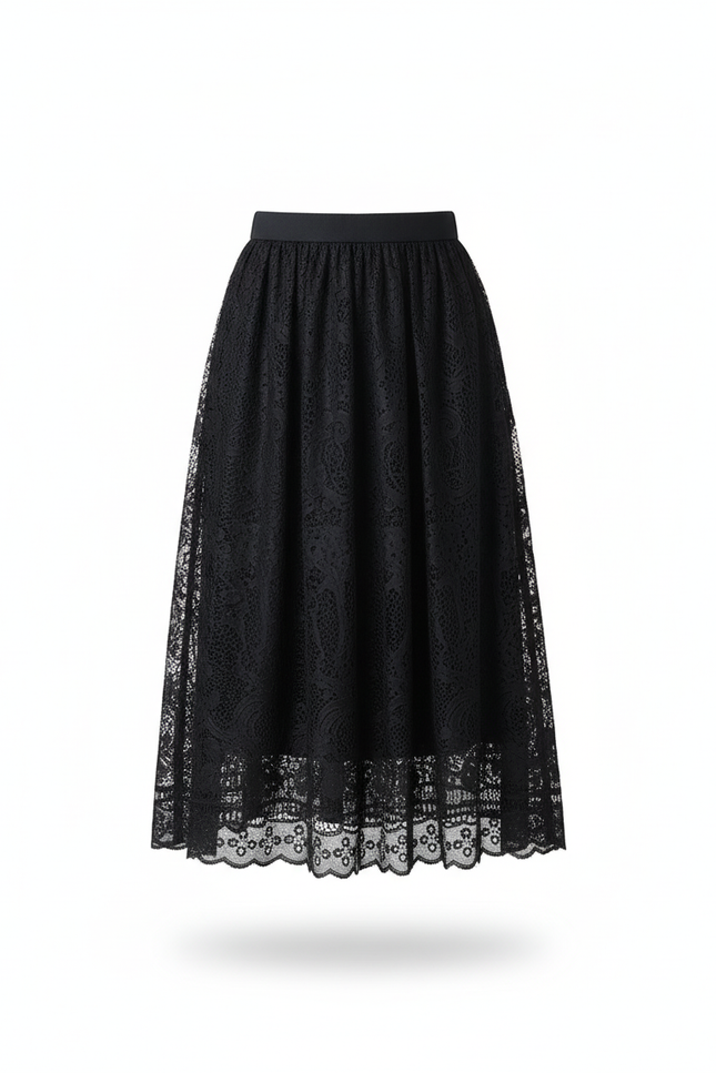 Jupe Midi Dentelle Noire Élégante