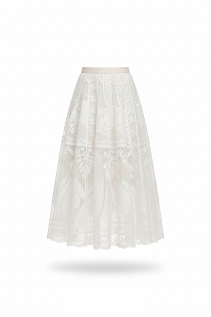 Jupe Midi Dentelle Motif Floral Élégante