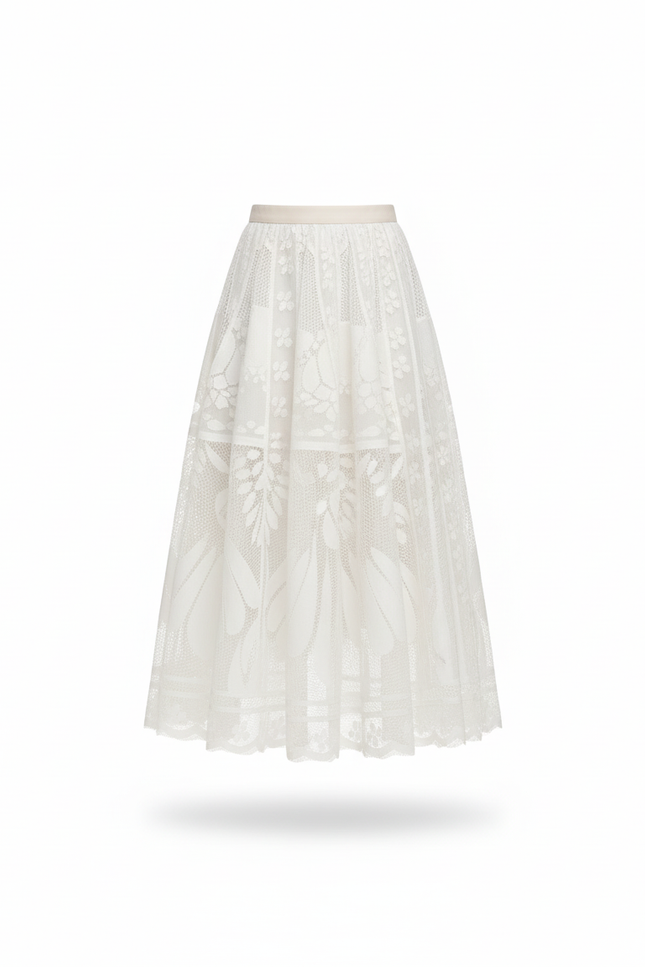 Jupe Midi Dentelle Motif Floral Élégante