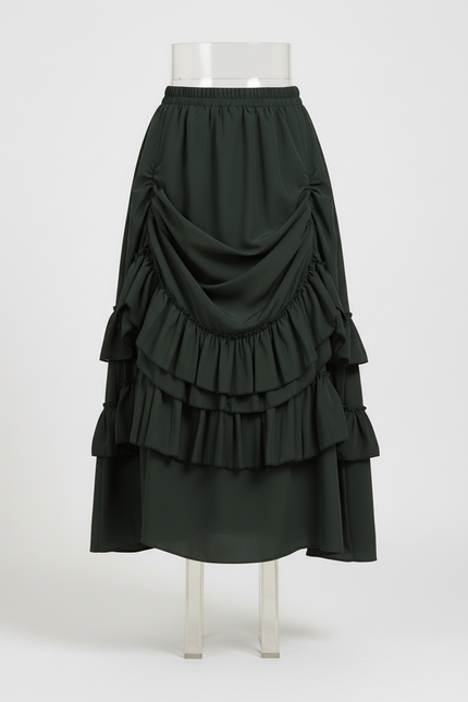 Jupe Midi Verte Volants Élégante