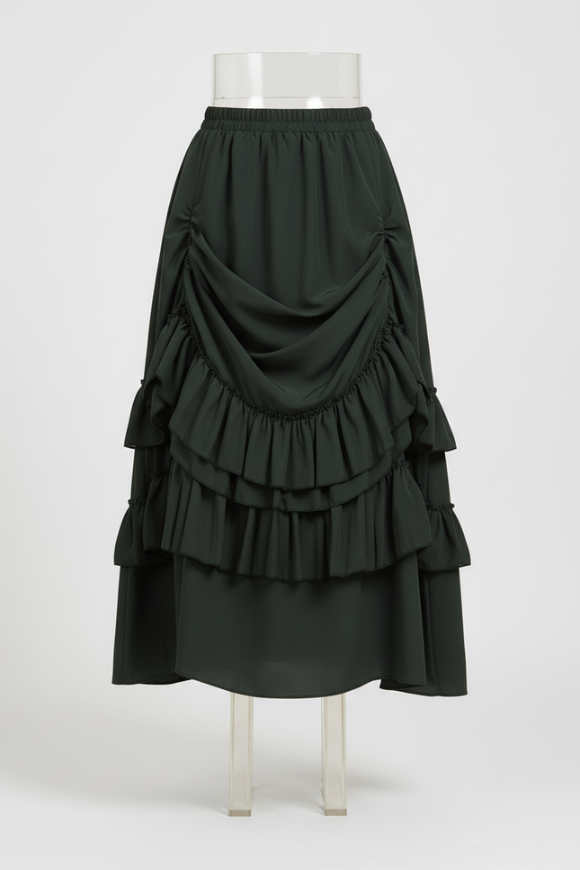 Jupe Midi Verte Volants Élégante