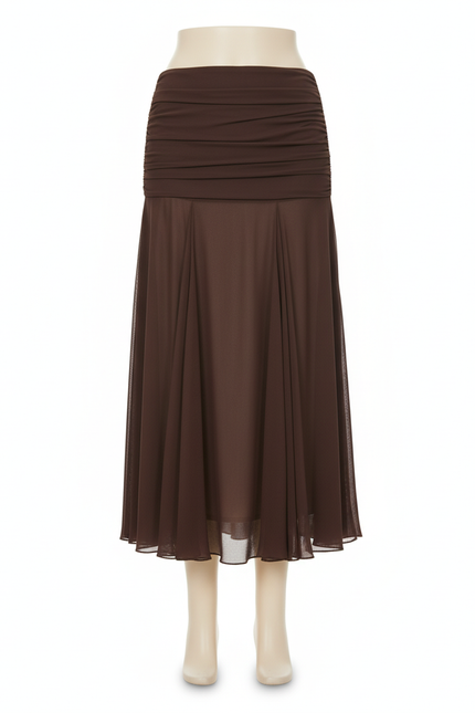 Jupe Midi Plissée Fluide Marron