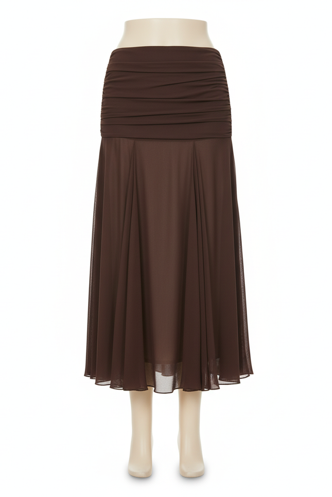 Jupe Midi Plissée Fluide Marron