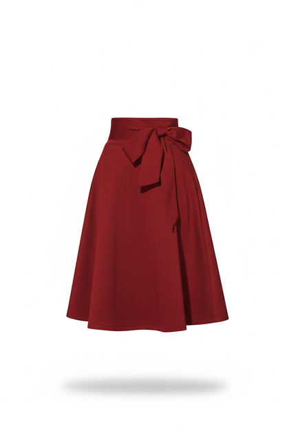 Jupe Midi Rouge Taille Nœud Chic
