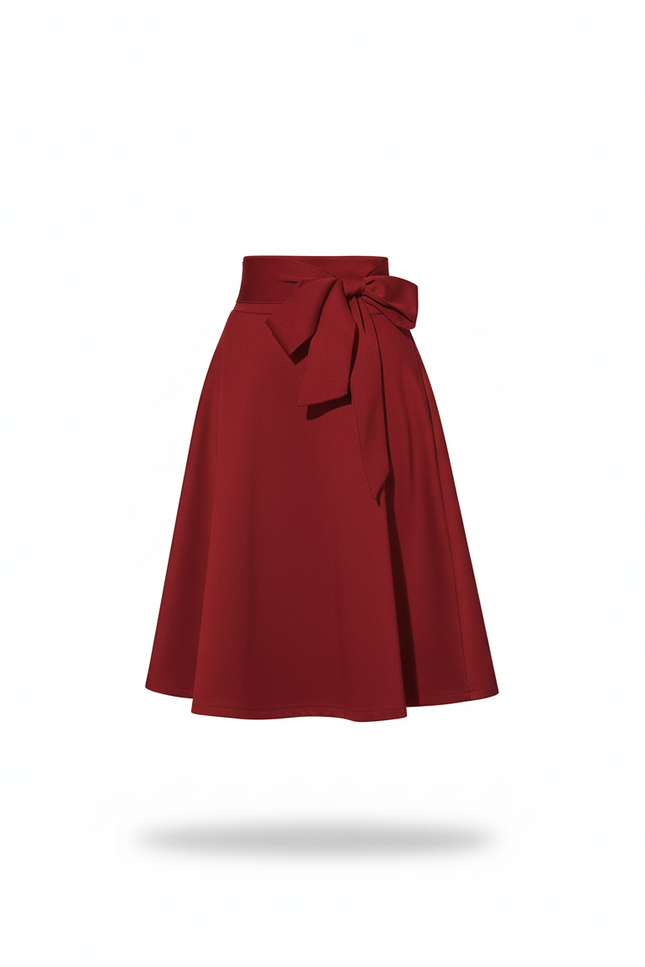 Jupe Midi Rouge Taille Nœud Chic