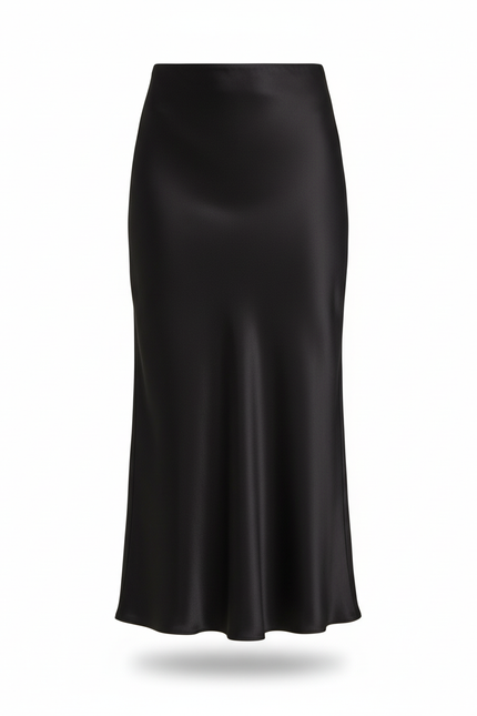 Jupe Midi Noire Satin Élégante