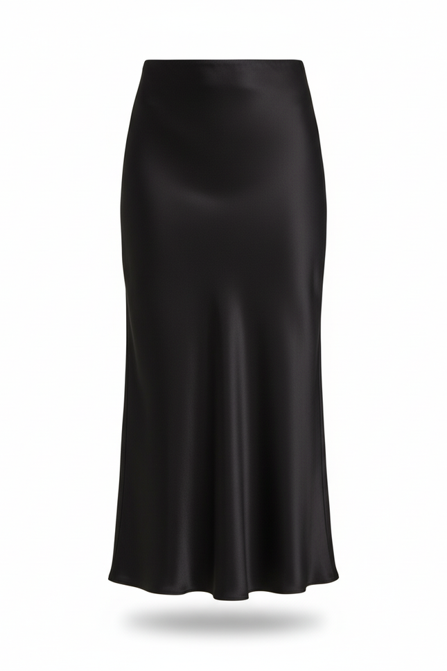 Jupe Midi Noire Satin Élégante