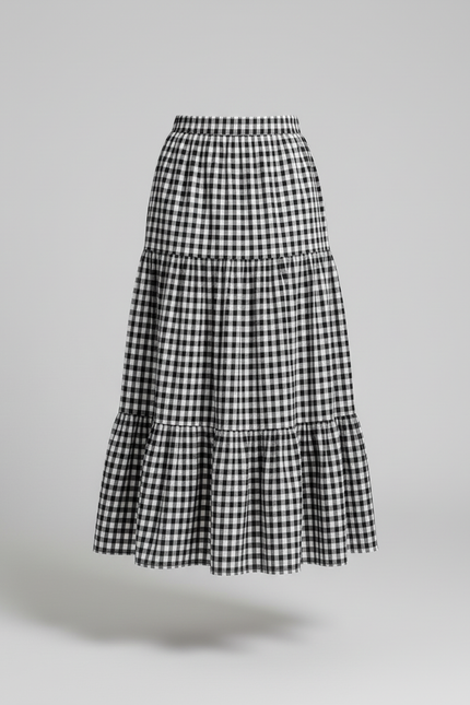 Jupe Midi Vichy Étagée Fluide