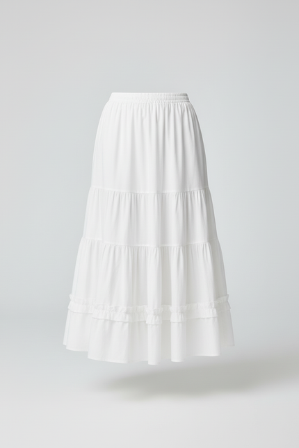 Jupe Midi Blanche À Volants Chic