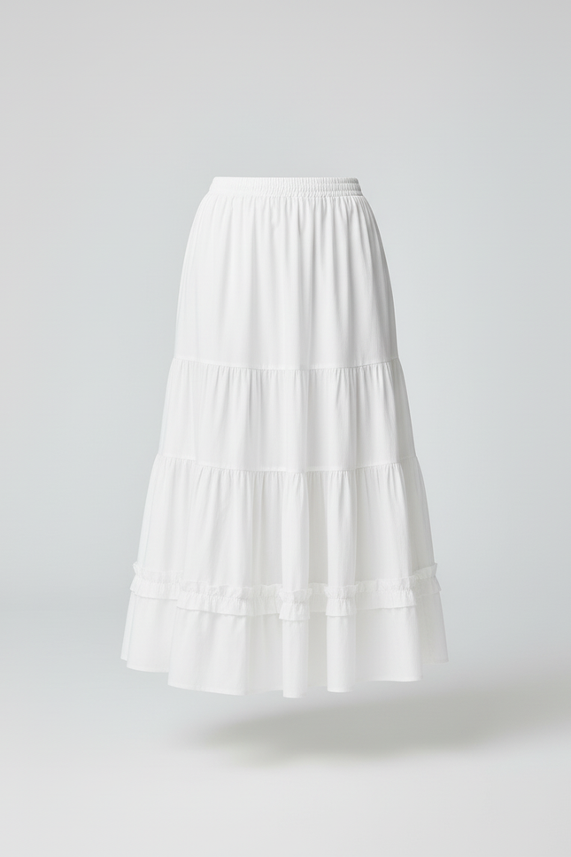 Jupe Midi Blanche À Volants Chic