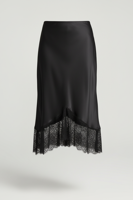 Jupe Midi Satinée Dentelle Élégante précieuse