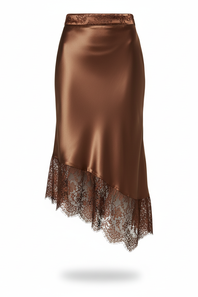 Jupe Midi Satin Dentelle Élégante délicate