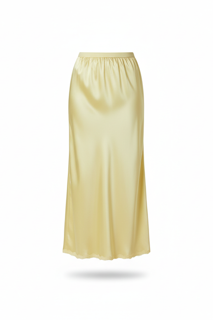 Jupe Midi Jaune Satinée Fluide