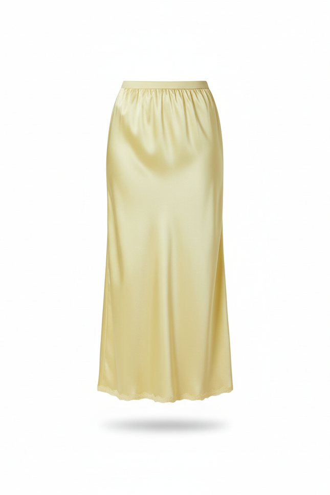 Jupe Midi Jaune Satinée Fluide